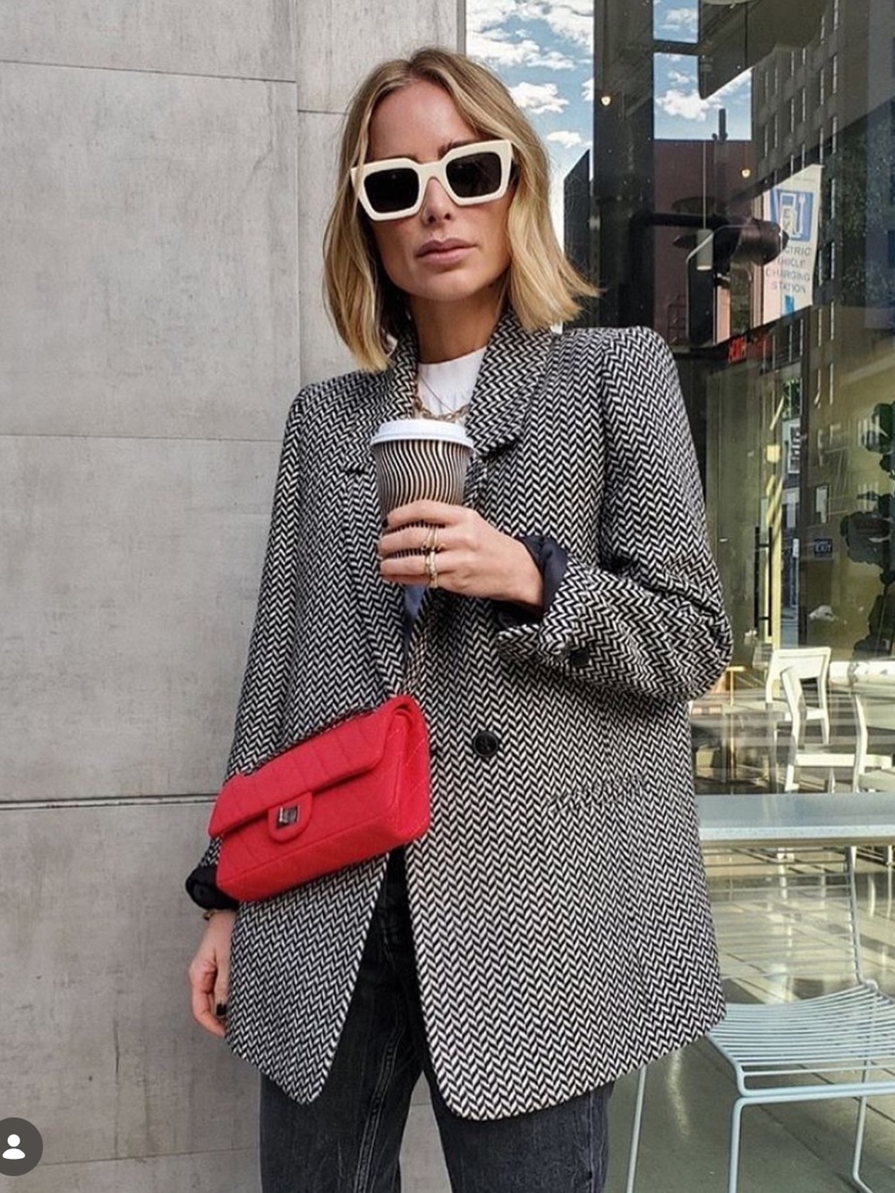 Anine Bing | Oversized Fishbone Wool Blend Blazer Size: Small